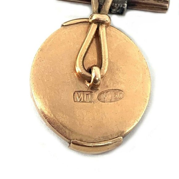 Old Russian Ruby Enamel 18k Rose Gold Cufflinks - Picture 4 of 5